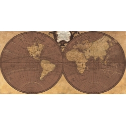Tableau sur toile. Carte du Monde. Gilded World Hemispheres II