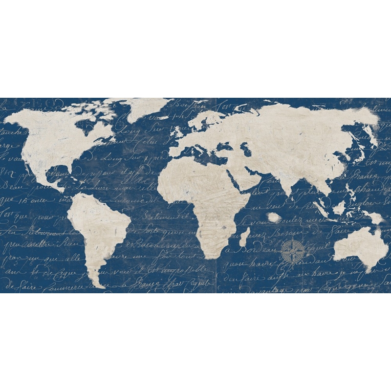 Tableau carte du monde vert bleu : planisphère déco