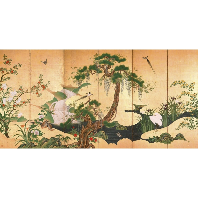 Tableau sur toile. Kano Eino, Fleurs et oiseaux de printemps et d'été