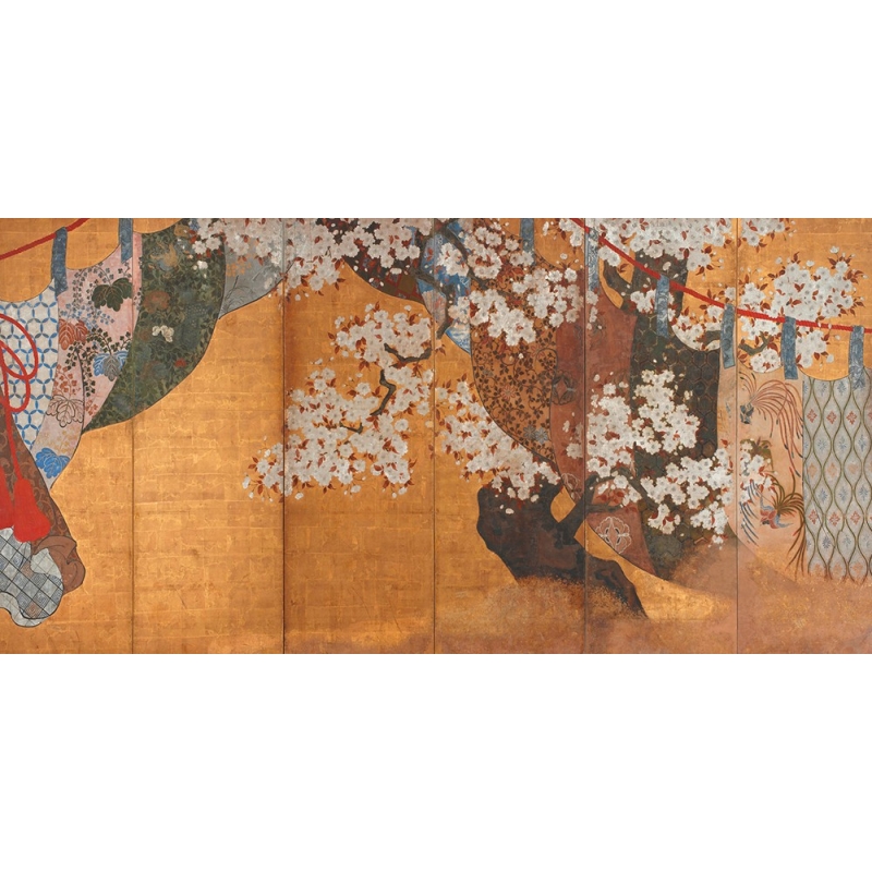 Leinwandbilder Japanische Kunst. Anonym, Wind-screen and cherry tree