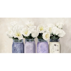 Tableau fleurs. Tulipes dans des vases Mason Jars (détail)