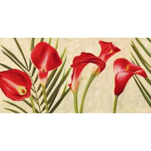 Tableau floral sur toile. Jenny Thomlinson, Red Callas