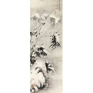 Leinwandbilder Japanische Kunst. Bambus und Felsen im Schnee