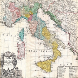 Leinwandbilder. Johann Homann, Karte von Italien, 1742