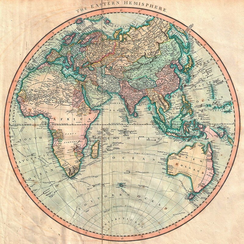 Cuadro mapamundi en canvas. Cary John, Mapa del hemisferio oriental