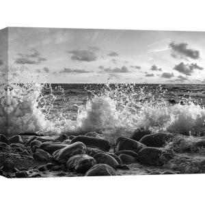 Quadro, stampa su tela. L'infrangersi dell'onda, Point Reyes, California (BW)