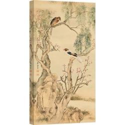Wall art print and canvas. Birds on flowered branches