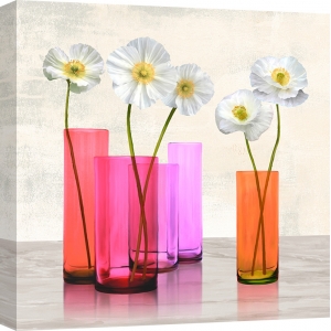 Quadro, stampa su tela. Cynthia Ann, Poppies in crystal vases (Purple I)