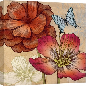 Quadro, stampa su tela. Eve C. Grant, Fiori e farfalle (dettaglio)