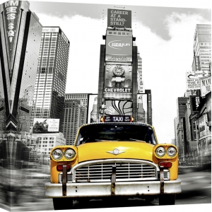 Wall art print and canvas. Julian Lauren, Vintage Taxi in Times Square, New York (detail)
