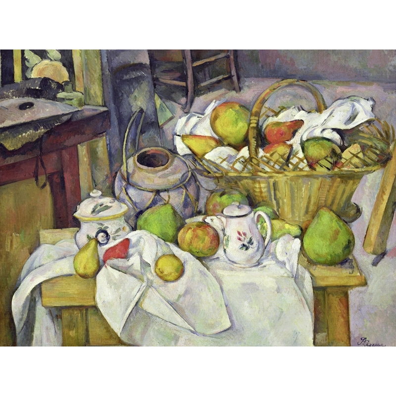 Wall art print and canvas. Paul Cezanne, Still Life with Basket (detail)