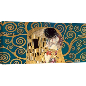 Wall art print and canvas. Gustav Klimt, The Kiss, detail (Blue variation)