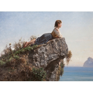 Wall art print and canvas. Filippo Palizzi, The girl on the rock in Sorrento