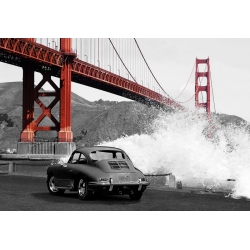 Quadro, stampa su tela. Gasoline Images, Under the Golden Gate Bridge, San Francisco (BW)