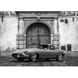 Quadro, stampa su tela. Gasoline Images, Roadster in front of Classic Palace (BW)