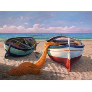 Wall art print and canvas. Adriano Galasso, Boats on the beach