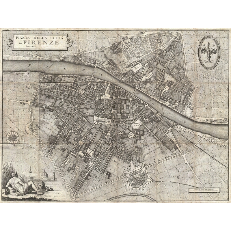 Tableau sur toile. Molini Giuseppe, Carte dela Ville de Florence