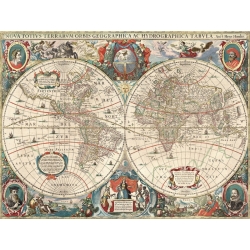 Cuadro mapamundi en canvas. Hondius, Nova totius Terrarum Orbis