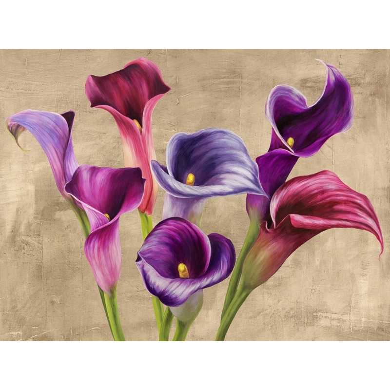 Leinwanddruck mit Blumen. Jenny Thomlinson, Multi-colored Callas