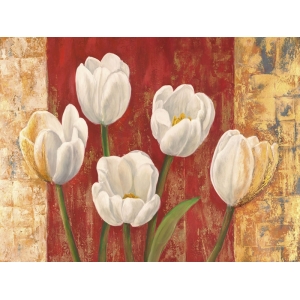 Tableau floral sur toile. Jenny Thomlinson, Tulips on Royal Red