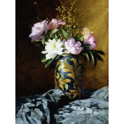 Wall art print and canvas. Carlo Grossi, Peonies in a Vase (detail)