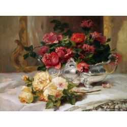 Cuadro en canvas. Eugene Henri Cauchois, Rosas en una mesa