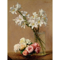 Wall art print and canvas. Henri Fantin-Latour, Roses and Lilies