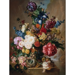 Quadro, stampa su tela. Jan Van Os, Papaveri, peonie e altri fiori in un vaso di terracotta