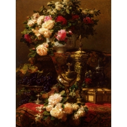 Tableau sur toile. Jean-Baptiste Robie, Fleurs et fruits