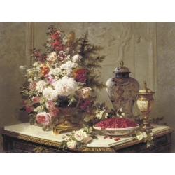 Leinwandbilder. Jean-Baptiste Robie, Blumenarrangement auf Tisch 