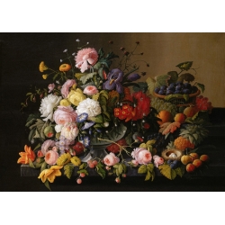 Cuadros bodegones en canvas. Severin Roesen, Bodegón: Flores y frutas