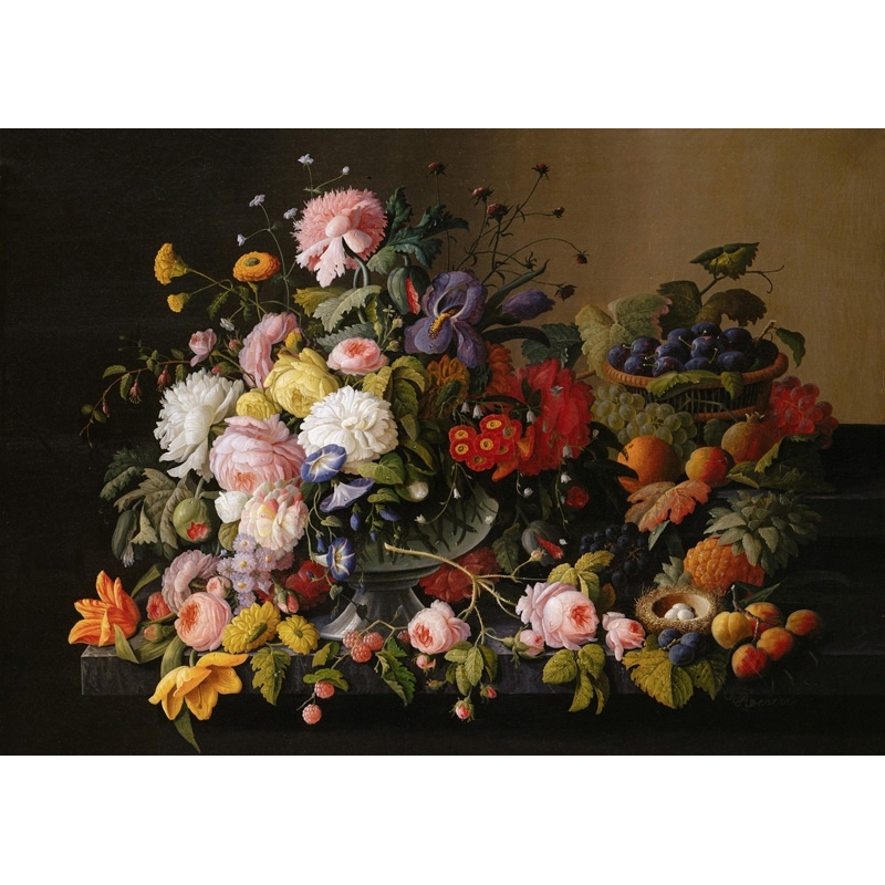 Wall art print and canvas. Severin Roesen, Flowers and Fruits