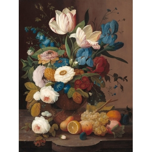 Tableau sur toile. Severin Roesen, Nature morte, fleurs et fruit