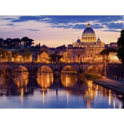 Quadro, stampa su tela. Vista notturna della cattedrale di San Pietro, Roma