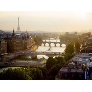Quadro, stampa su tela. Michel Setboun, Foto panoramica dei ponti sulla Senna a Parigi