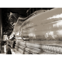 Wall art print and canvas. Pangea Images, Praying the reclined Buddha, Wat Pho, Bangkok, Thailand (sepia)