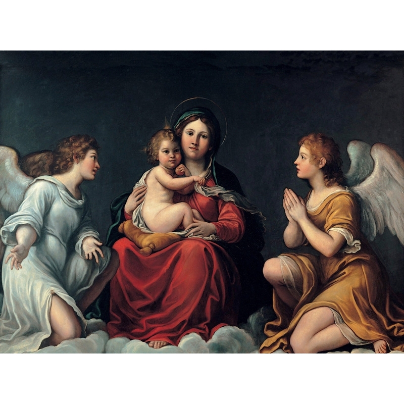 Cuadros religiosos en canvas. Virgen y el niño con ángeles