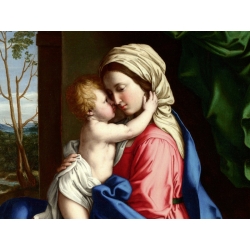 Cuadros religiosos en canvas. Sassoferrato, La Virgen y el niño, abrazo (detalle)