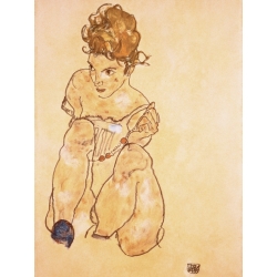 Tableau sur toile. Schiele, Femme assise dans ses sous-vêtements