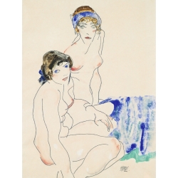 Wall art print and canvas. Egon Schiele, Two Female Nudes by the Water