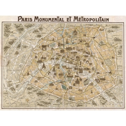 Cuadro mapamundi en canvas. Paris Monumental et Métropolitain, 1932