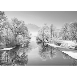 Wall art print and canvas. Krahmer, Winter landscape at Loisach, Germany (BW)