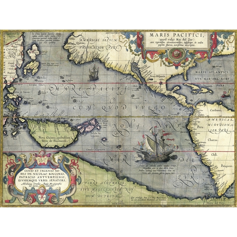 Wall art print and canvas. Abraham Ortelius, Map of the Pacific Ocean, 1589
