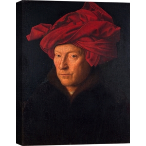 Tableau sur toile. Jan Van Eyck , Portrait d'homme au turban rouge