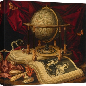 Tableau sur toile. Carstian Luyckx, Nature morte avec globe céleste