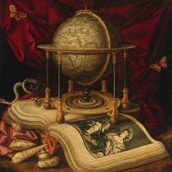Tableau sur toile. Carstian Luyckx, Nature morte avec globe céleste