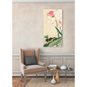 Wall art print on canvas and poster. Koson Ohara, Lotus Flowers
