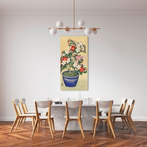 Tableau sur toile. Azalées en fleurs dans un vase bleu