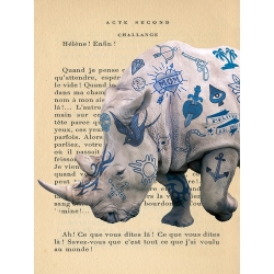 Wall art print and canvas of tattoed rhino. Tattooed Savannah III