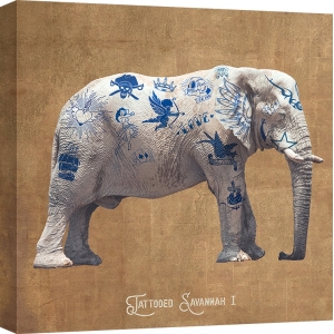 Wall art print and canvas of elephant. Steven Hill, Savannah Tattoo I
